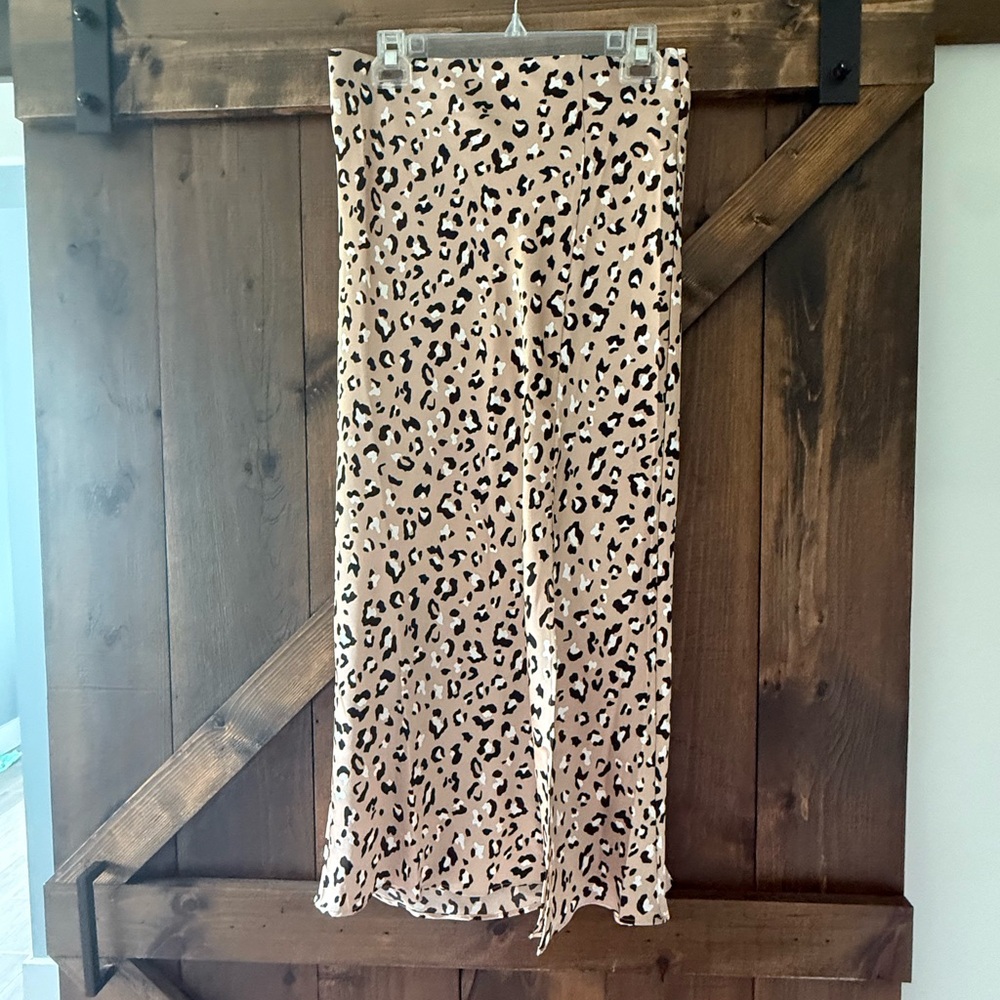 Satin cheetah print midi skirt